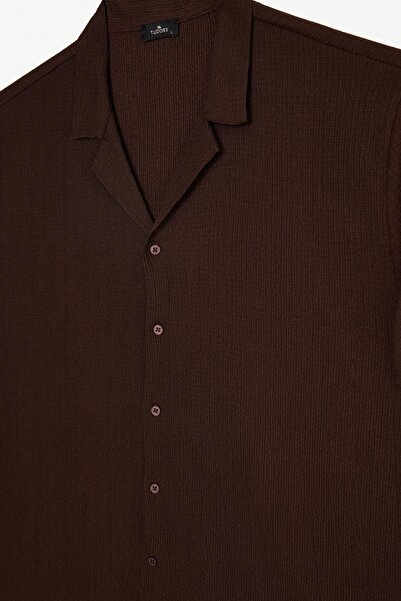 Tudors Men's Standard Fit Short Sleeve Tie-Waist Lapel Collar Brown Shirt Jogger Set