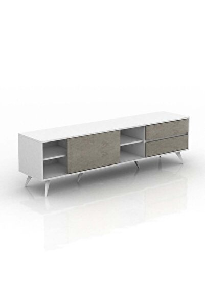 BAITY Elegant Wooden TV Table with Storage Drawers - Modern Design, 179 cm in White and Gray