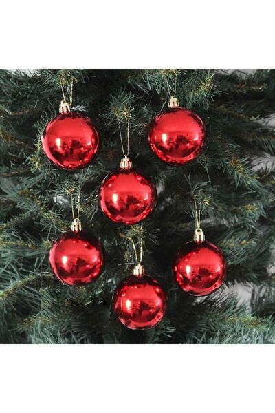 PartAntalya Kırmızı 6lı Yılbaşı Top Süs 4cm Çam Ağacı Süsleri Noel Dekorasyon...