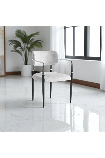 DENGEMA Umay S81 Kollu Sandalye – 2 Adet Sandalye Set, Gri Kumaş, Krom-Siyah Ayak