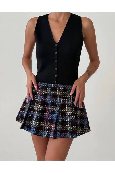 My Blog Vestă tricotată neagră cu închidere cu capse - 4518