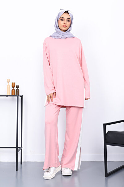 İmajButik Powder Color Block Modal Tunic Trouser Set