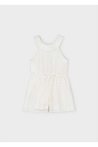 MAYORAL Summer Girls' Lace Shorts Jumpsuit - Ecru