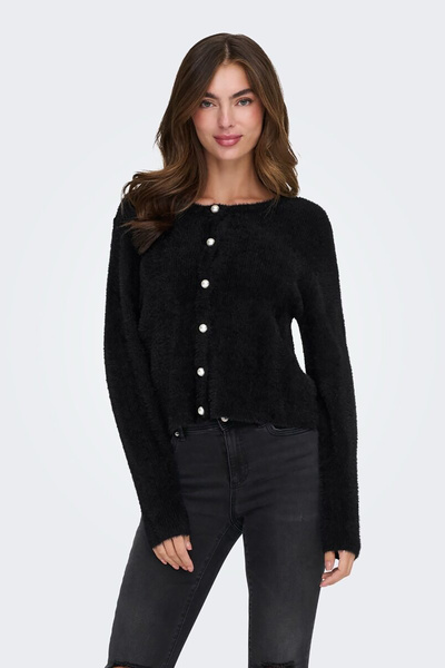 ONLY Women's Onlpetra Pearl Buttoned Crew Neck Knit Cardigan 15350655 Black