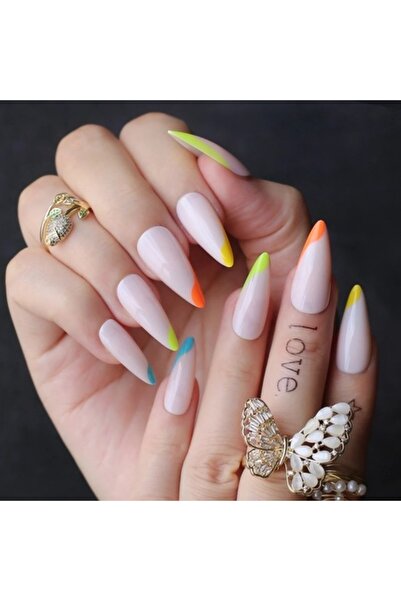 KESNUP Set de 24 unghii false stiletto autoadezive French Neon