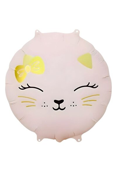 PartiCompany بالون رقائقي دائري على شكل رأس قطة بتصميم عتيق - 18 بوصة (خيارات باللونين الوردي والأبيض) 🎈 🐱 ✨