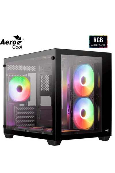 AEROCOOL Dryft Mini Panoramic Gaming PC Case - Full Tempered Glass, Pre-installed RGB Fans, Micro-ATX/Mini-IT