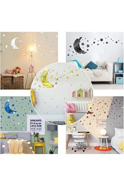 Slasa Reflective Acrylic Wall Stickers - Moon and Stars Design