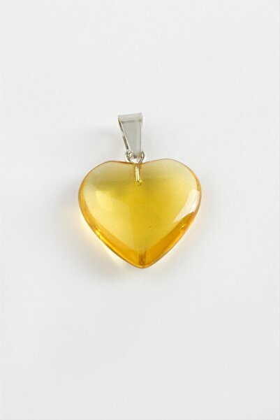 ZERO LAND قلادة من حجر الكوارتز الطبيعي على شكل قلب من HN-SHOP - أصفر