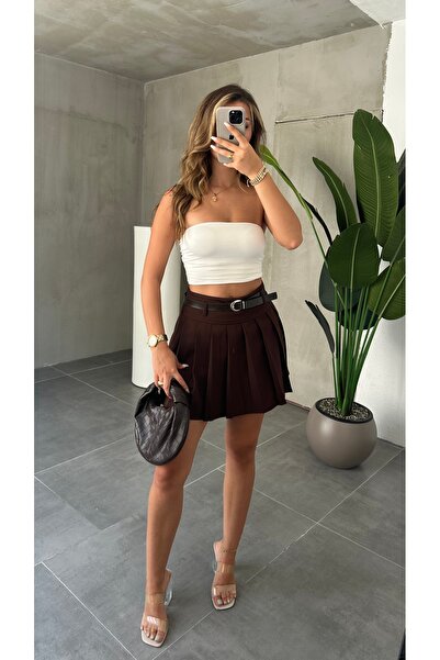 Lila Moda Women's Casual Mini Skirt Stylish Pleated Belted Fashion Trend