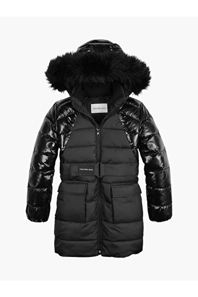 Calvin Klein MIXED MEDIA BELTED P Kadın Siyah Şişme Mont