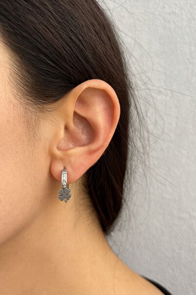 Gunessa أقراط دائرية من الفضة على شكل ورقة البرسيم مرصعة بالأحجار للنساء أقرا...