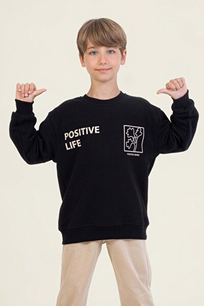 ww waka waka kids store Μαύρο φούτερ για αγόρια με στάμπα Positive Life, Άνετ...