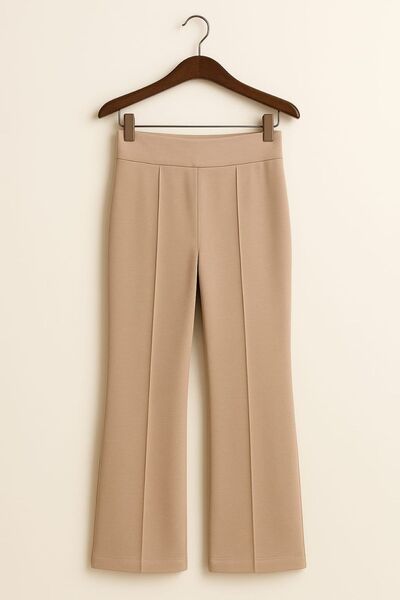 enmodaiçgiyim Pantaloni de damă din bumbac cu talie înaltă din țesătură premium, elastici, cu fermoar în față, cu picioare largi - bej