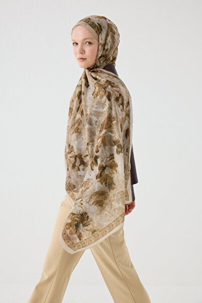 cs camellia scarf Φλωρεντία Μεταξωτό Κρεπ Σάλι - Μπεζ