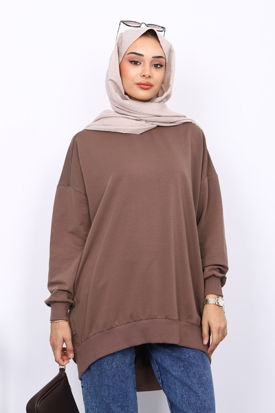 İmajButik Dark Mink Oversized Sweatshirt with Short Front and Long Back