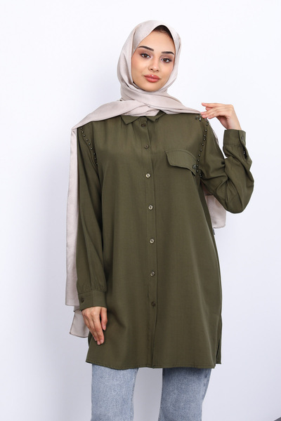 İmajButik Χακί τουνίκ με πέτρες στους ώμους