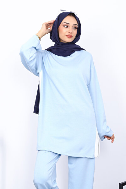 İmajButik Σετ παντελόνι Modal με μπλε χρώμα μπλοκ με παντελόνι