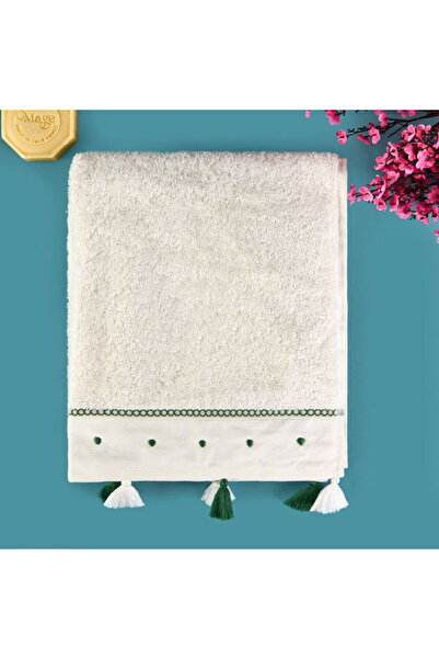 Evidea Soft Piene Face Towel - Ecru / Green - 50X90 cm