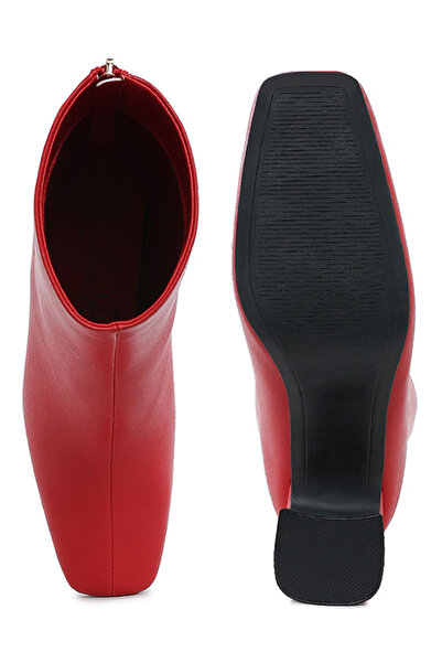 london Rag Women Faux Leather Square Toe Ankle Boots in Red