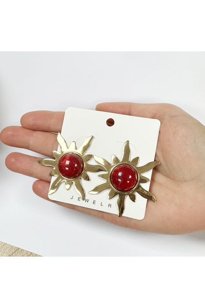 Perissy Gold Color Shiny Sun Earrings with Stones
