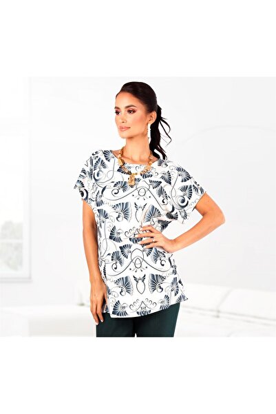 AD Fashion Bluza cu croi lejer si imprimeu pe fond alb 03B409i409 - 42 EU