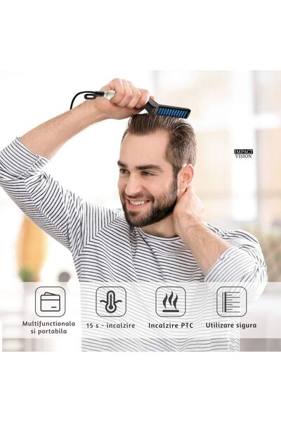 Impact Vision 2-in-1 Fast Heating Beard and Hair Straightener, Black, Impact Vision®