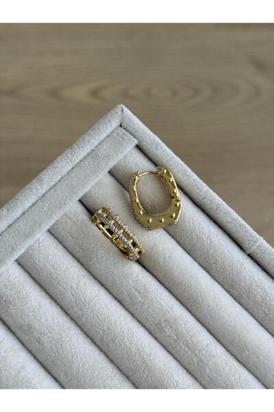 İREM YILDIZ Zirkon Taş detaylı 14 K Rengi Çelik Küpe