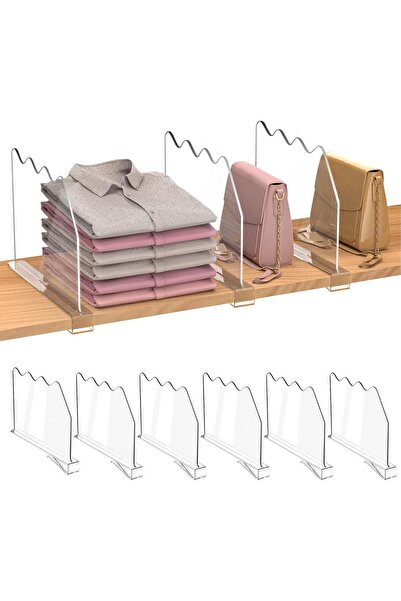 Slasa فواصل أرفف أكريليك شفافة لتنظيم الخزانة - عبوة من 6 قطع