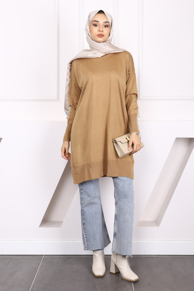 İmajButik Biscuit Mercerized Casual Knitwear Tunic