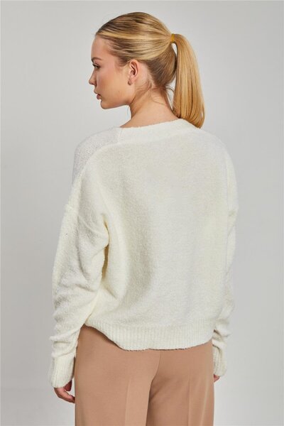 BARRELS AND OIL Kadın Düğmeli Buklet Hırka - Ekru