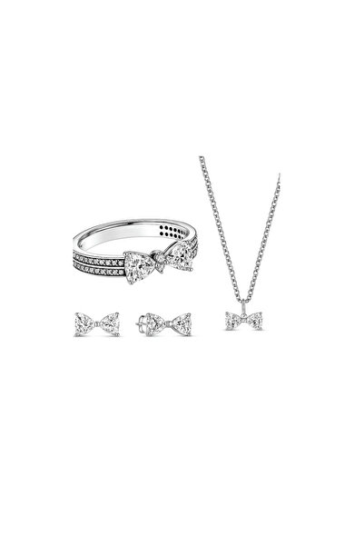 Belora Silver jewelry set with bow and crystals