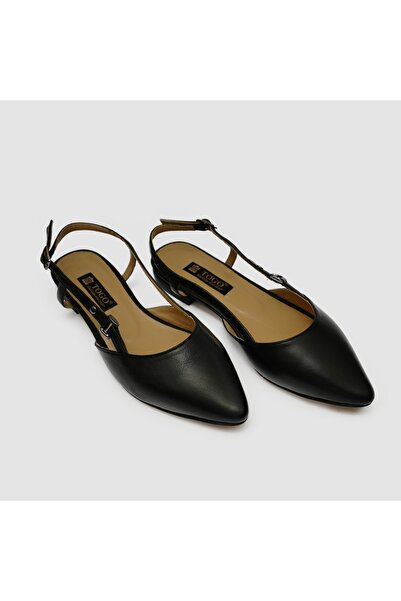 TOGO Siyah Hakiki Deri Kadın Babet Ayakkabı [060258]