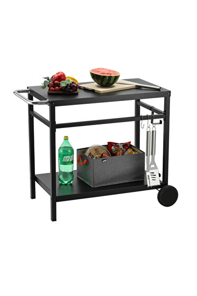 Lawazim طاولة طعام متنقلة بعجلات، مقاس 59×100.5×81 سم - طاولة تحضير شواء خارجية بطبقتين