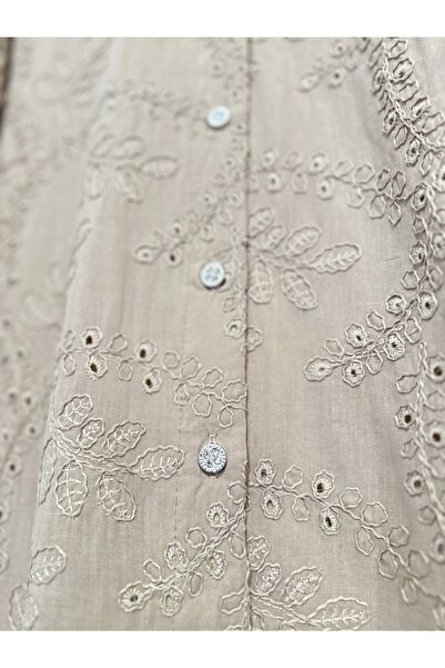 Invee Bej Delik İşi Gömlek Elbise