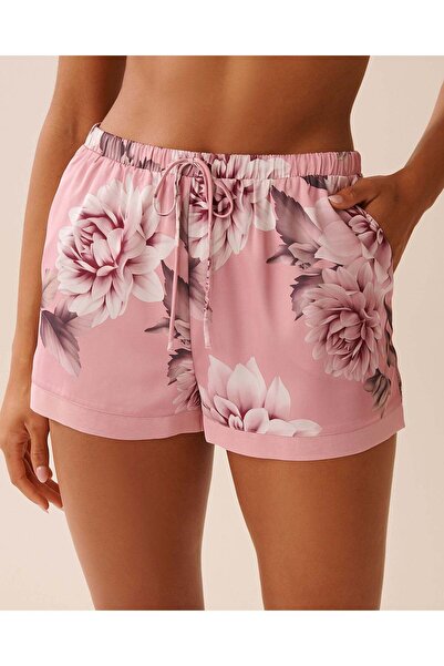 La Vie en Rose شورت من الساتان والشيفون بطبعة داليا
