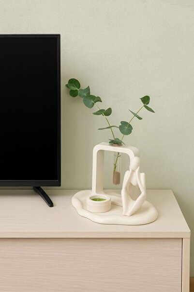 Beyaz Atölye Düşünen Adam Kare Vazo Ve Mumluk Seti bohem