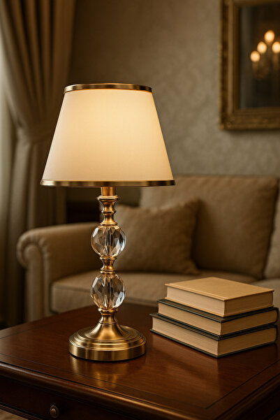 EvLight Sunstone Gold Crystal Glass Luxury Table Lamp with Fabric Head