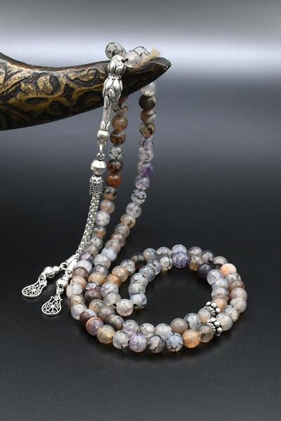 Prestige Натуральний агат з прожилками, 99-градусний чотки, 925 проба срібла,...