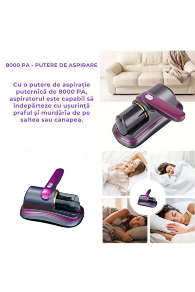 Impact Vision Aspirator antiacarieni, Portabil, Filtru Hepa, 100 W, 8000 PA, Mov, Impact Vision®