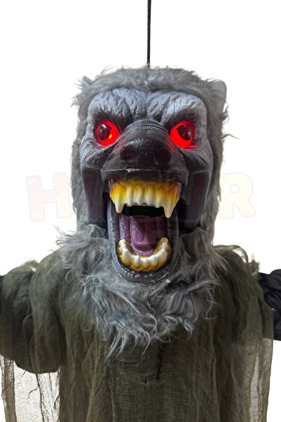 Huzur Party Store 110 Cm Uluyan Hareketli Kurt Adam Dekor Işıklı Sese Duyarlı Pilli Cadılar Bayramı Halloween Süsü