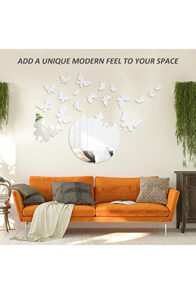 Slasa 15-Pcs Silver 3D Butterfly Mirror Wall Stickers with Scraper for Bedroom & Living Room