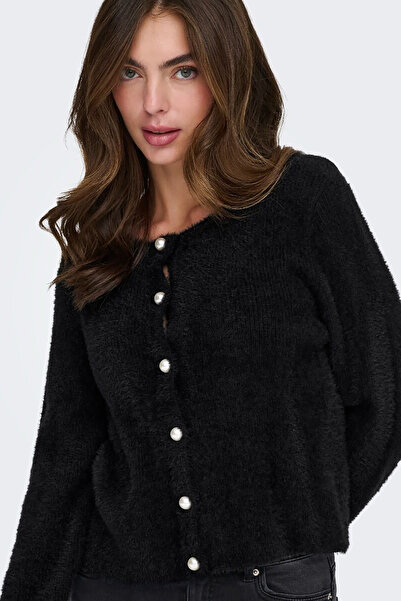 ONLY Women's Onlpetra Pearl Buttoned Crew Neck Knit Cardigan 15350655 Black