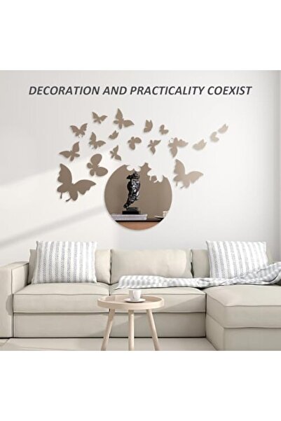 Slasa 15-Pcs Silver 3D Butterfly Mirror Wall Stickers with Scraper for Bedroom & Living Room