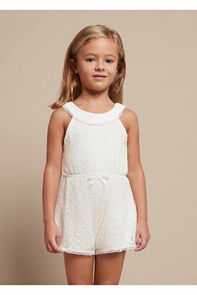 MAYORAL Summer Girls' Lace Shorts Jumpsuit - Ecru