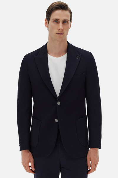 Tween Slim Fit Lacivert Diyogonal Kumaş Ceket