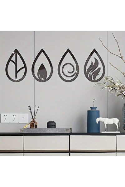 Slasa Reflective Acrylic Wall Stickers, 4 Elements by - Tree Leaves and Water Drops Design