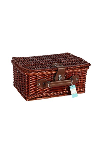 hectarul Picnic Basket for 2 People, Wicker, with Tableware, Cutlery, and Blanket Included, Dark Brow