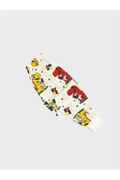 ALİŞ KİDS Set de pijamale cu mâneci lungi din bumbac alb cu model de dinozaur pentru băieți