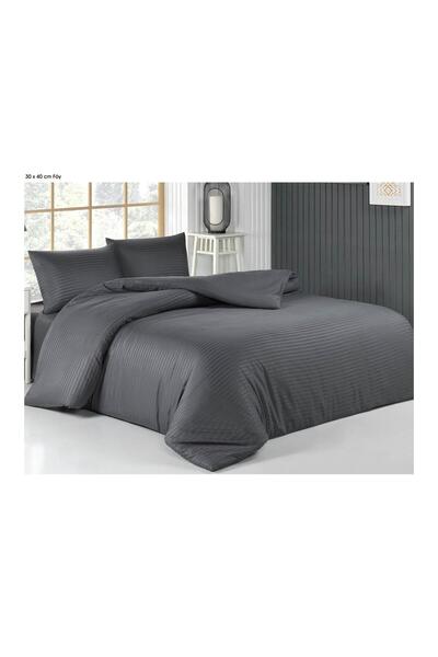 HAPPY COTTON طقم غطاء لحاف مزدوج فاخر مخطط من القطن الساتان